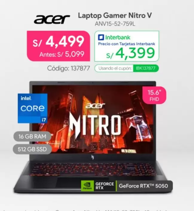 Acer - Laptop Gamer Nitro V ANV15-52-759L