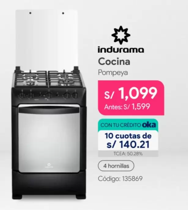 Indurama - Cocina Pompeya 4 hornillas