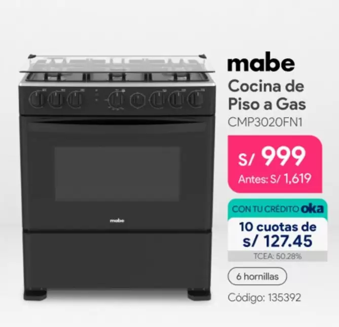 Mabe - Cocina de Piso a Gas CMP3020FN1
