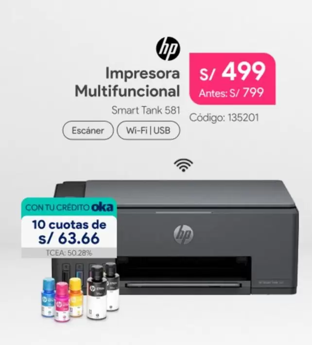 Hp - Impresora Multifuncional Smart Tank 581