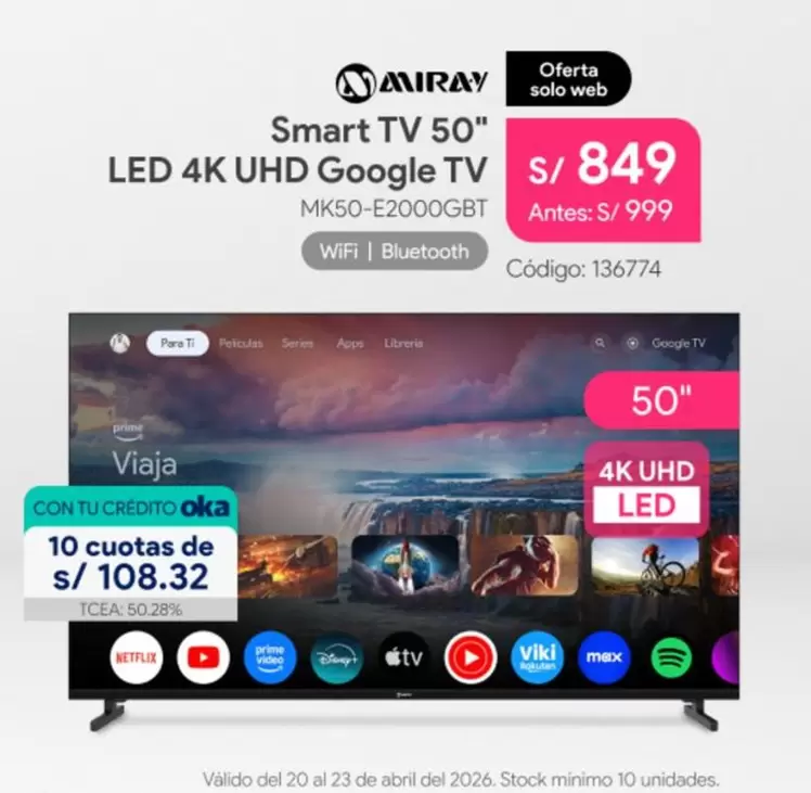 Miray - Smart TV 50" LED 4K UHD Google TV MK50-E2000GBT