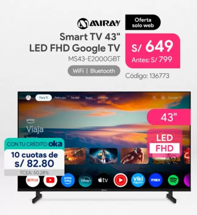 Miray - Smart TV 43" LED FHD Google TV MS43-E2000GBT