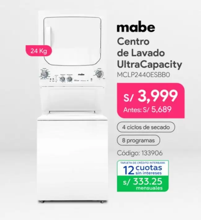 Mabe - Centro de Lavado UltraCapacity MCLP2440ESBB0