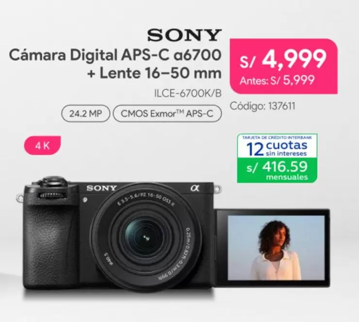 Sony - Cámara Digital APS-C α6700 + Lente 16-50 mm ILCE-6700K/B