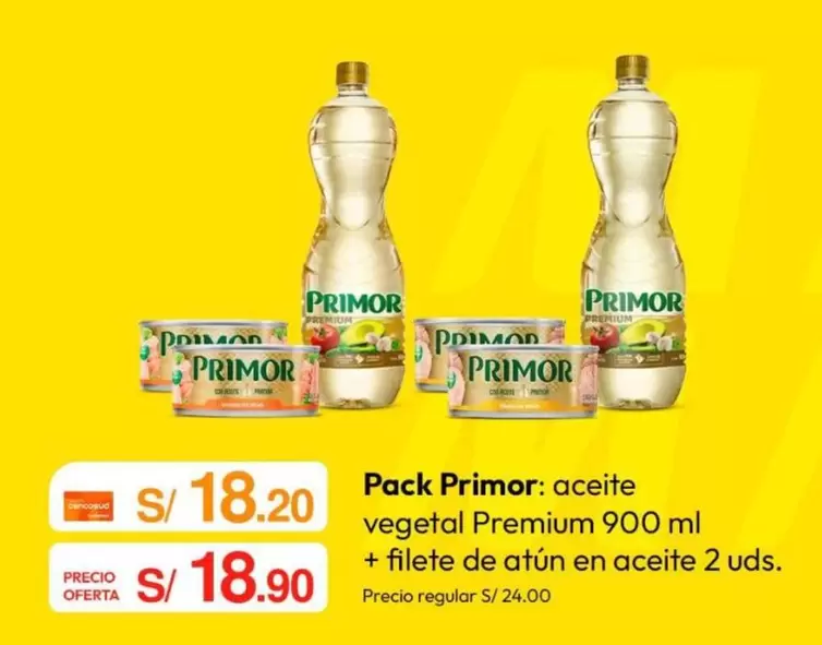 Primor - aceite vegetal Premium 900 ml + filete de atún en aceite 2 uds