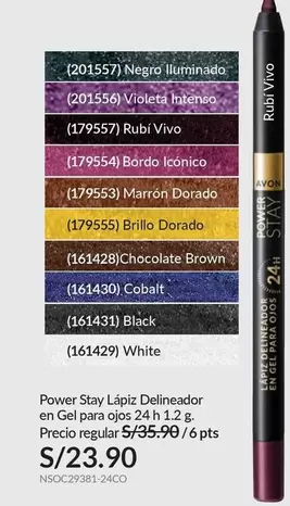 Avon - Power Stay Lápiz Delineador en Gel para ojos 24h 1.2 g