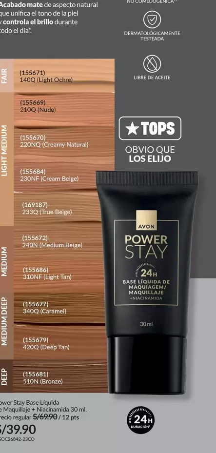 Avon - POWER STAY 24H Base Liquida de Maquillaje