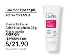 Avon Care - Mascarilla Facial Ácido Hialurónico 75 g. (139559) 6 pts