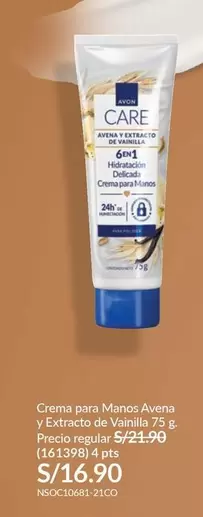 Avon Care - Crema para Manos Avena y Extracto de Vainilla 75 g (161398)
