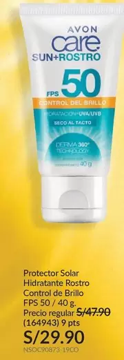 Avon - Protector Solar Hidratante Rostro Control de Brillo FPS 50 / 40 g. (164943)