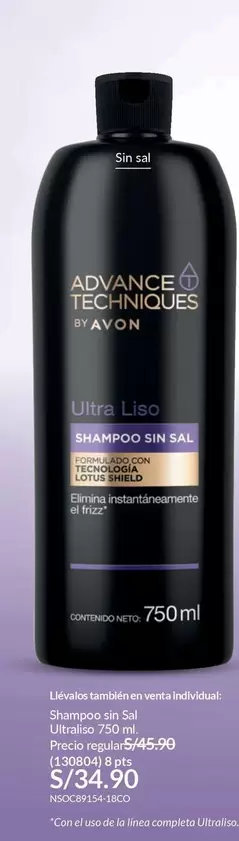 Avon - Shampoo Sin Sal Ultra Liso