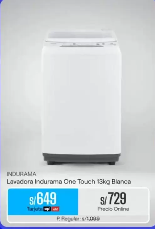 Indurama - Lavadora One Touch 13kg Blanca