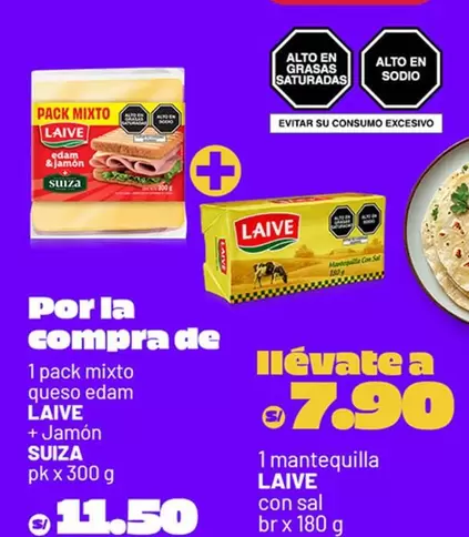 Laive - pack mixto queso edam + jamón