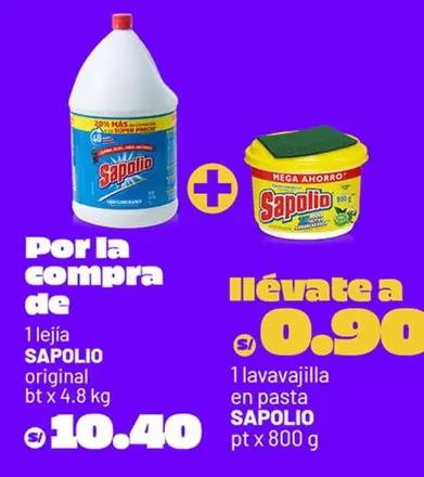 Sapolio - 1 lejía original + 1 lavavajilla en pasta