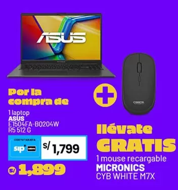 Asus - Laptop ASUS E1504FA-B0204W R5 512G + 1 mouse recargable MICRONICS CYB WHITE M7X
