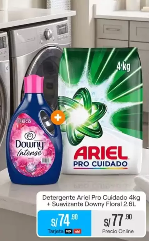Downy - Ariel Pro Cuidado 4kg + Suavizante  Floral 2.6L