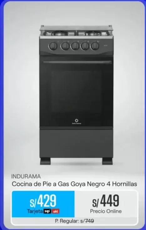 Indurama - Cocina de Pie a Gas Goya Negro 4 Hornillas