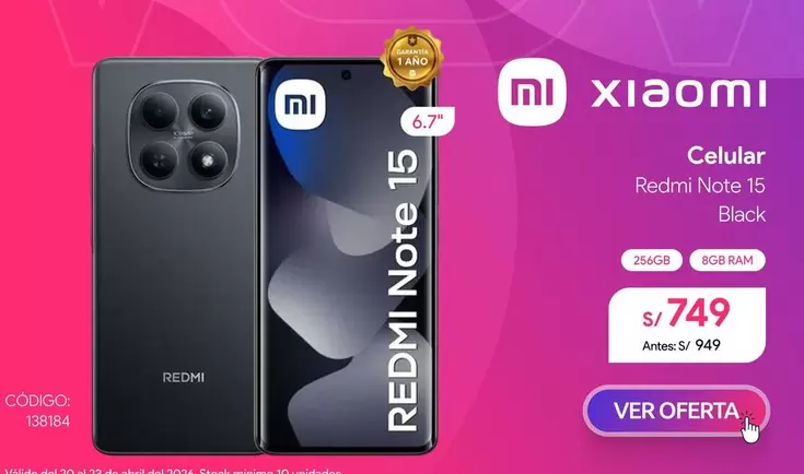 Xiaomi - Celular Redmi Note 15 Black