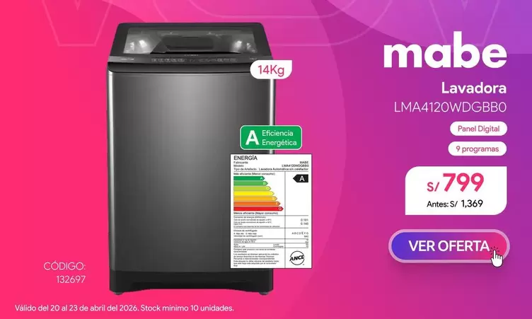Mabe - Lavadora LMA4120WDG880