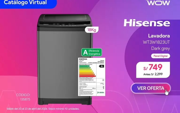 Hisense - Lavadora WT3W1823UT