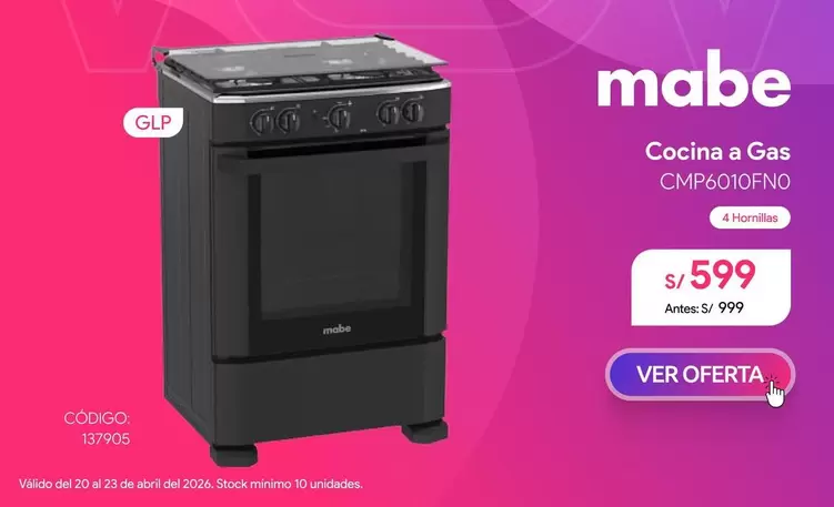 Mabe - Cocina a Gas CMP6010FN0
