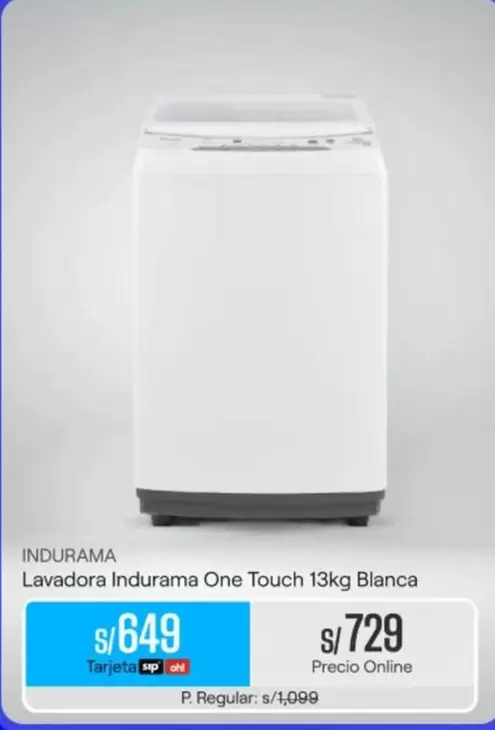 Indurama - Lavadora One Touch 13kg Blanca