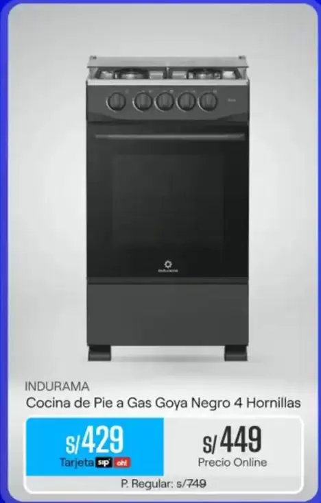 Indurama - Cocina de Pie a Gas Goya Negro 4 Hornillas