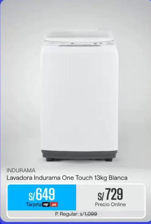 Indurama - Lavadora One Touch 13kg Blanca