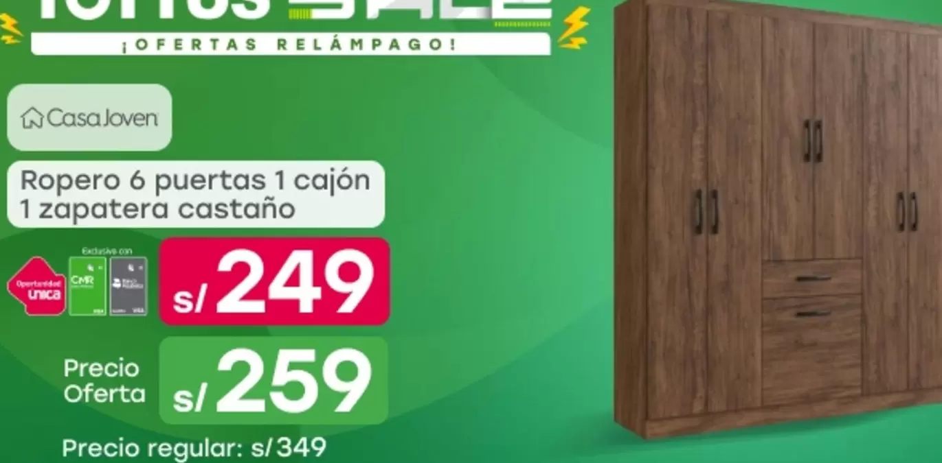 Casa Joven - Ropero 6 puertas 1 cajón 1 zapatera castaño