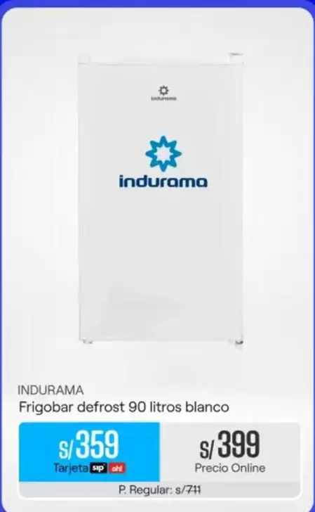 Indurama - Frigobar defrost 90 litros blanco