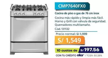 CMP7640FX0 Cocina de piso a gas de 76 cm inox