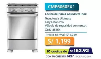 Ultimate - Cocina de Piso a Gas 60 cm Inox CMP6060FX1