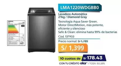 Samsung - LMA1220WDGBB0 Lavadora Automática 21kg/Diamond Gray
