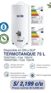 Sole - TERMOTEQUE 75 L TSA075AC / Cód. 133475 TSAN075AC / Cód. 133476