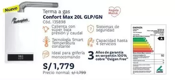 Rotoplas - Termo a gas Confort Max 20L GLP/GN Cód. 135898