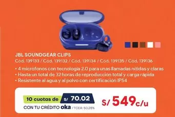 JBL - SOUNDGEAR CLIPS Cód. 139133 / Cód. 139132 / Cód. 139134 / Cód. 139135 / Cód. 139136