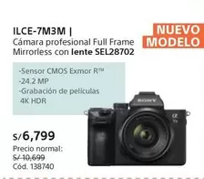 Sony - ILCE-7M3M Cámara profesional Full Frame Mirrorless con lente SEL28702