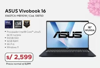 Asus - Vivobook 16 X1607CA-MB110W / Cód. 138750