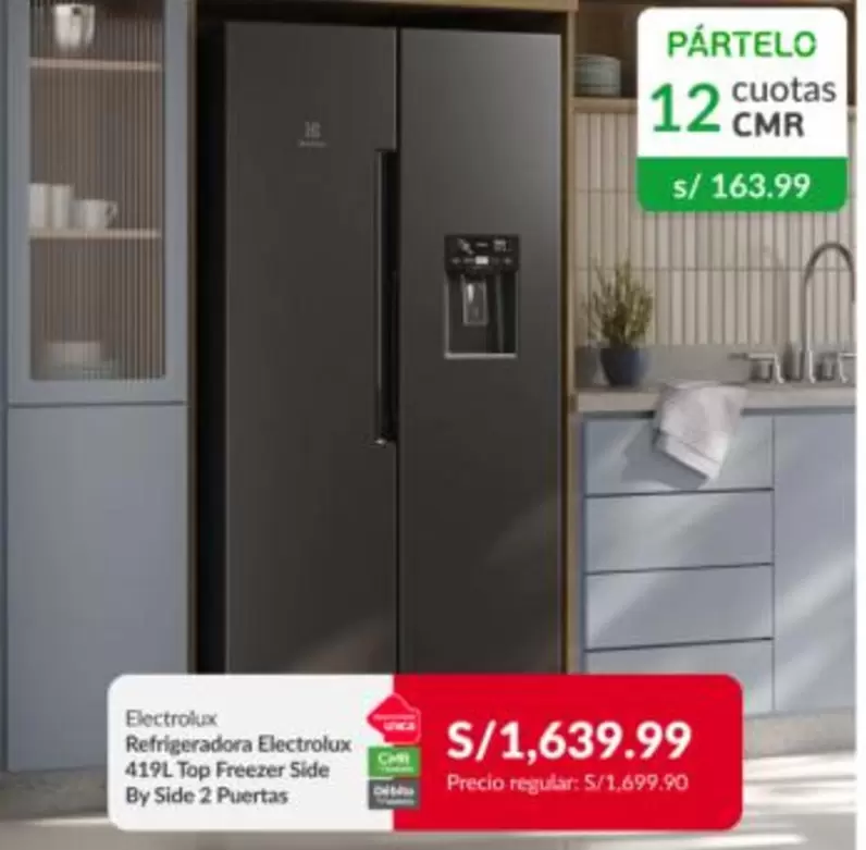 Electrolux - Refrigeradora  419L Top Freezer Side By Side 2 Puertas