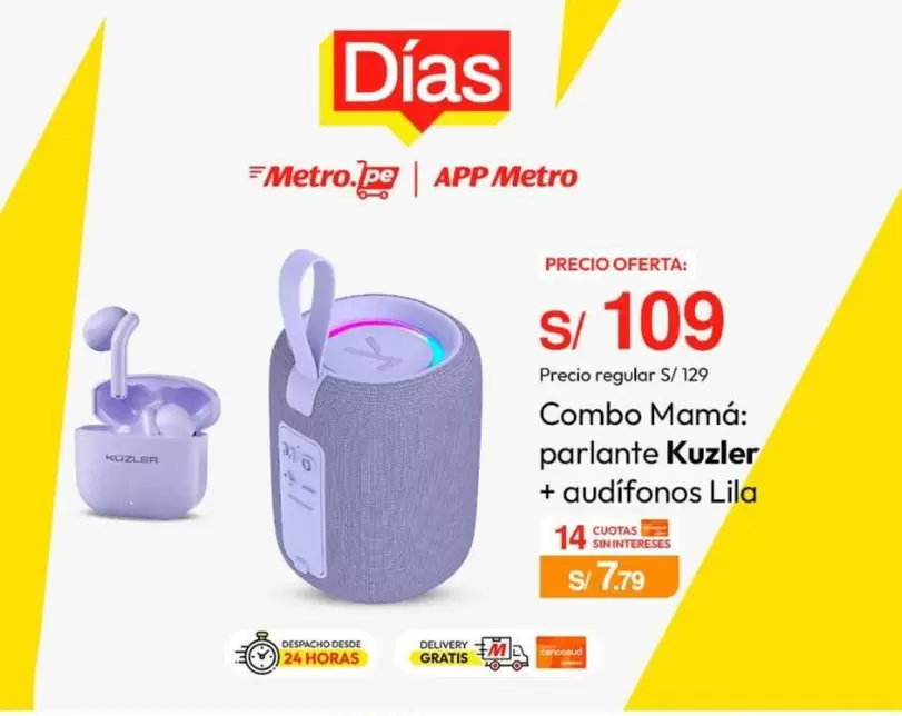 Metro - Combo Mamá: parlante + audífonos Lila