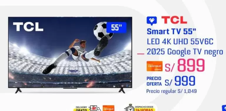 Smart -  TV 55" LED 4K UHD 55V6C - 2025 Google TV negro