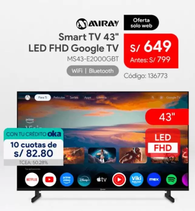 Miray - Smart TV 43" LED FHD Google TV MS43-E2000GBT