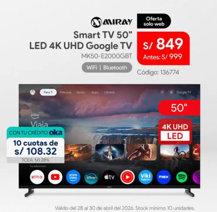 Miray - Smart TV 50" LED 4K UHD Google TV MK50-E2000GBT