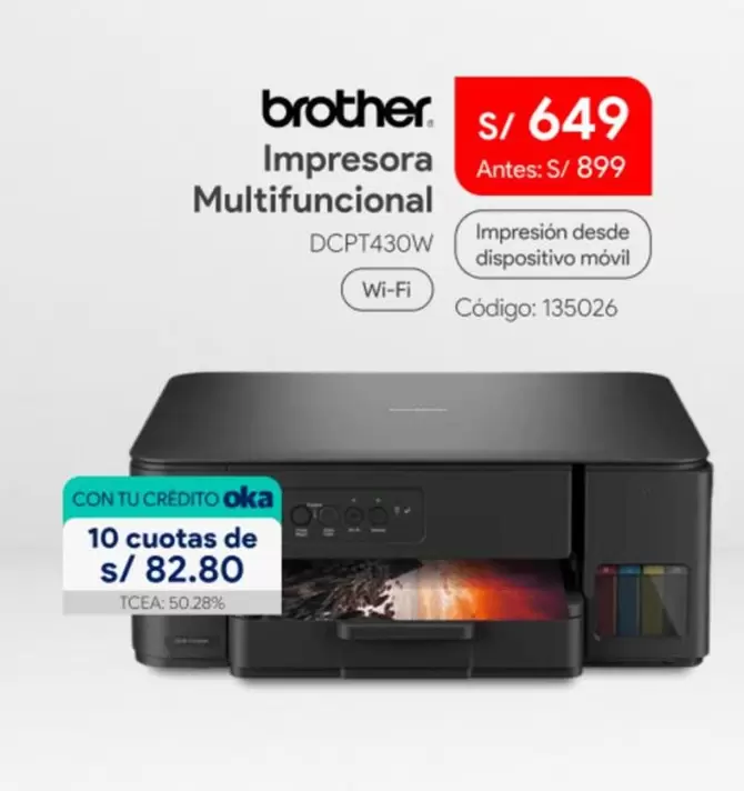 Brother - Impresora Multifuncional DCPT430W