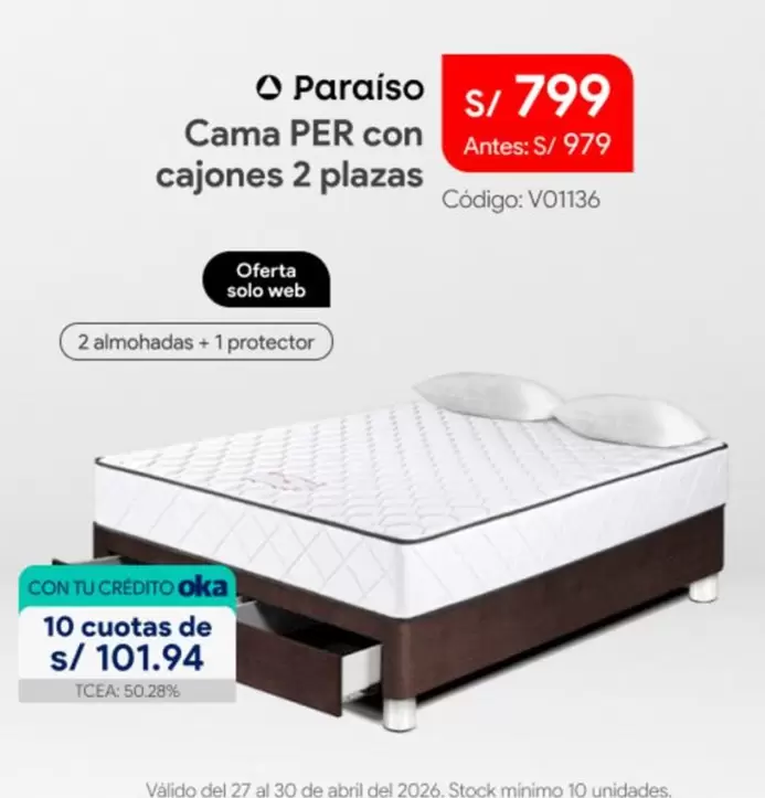 Paraiso - Cama PER con cajones 2 plazas