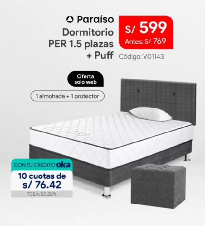 Solo - Dormitorio PER 1.5 plazas + Puff Código: V01143