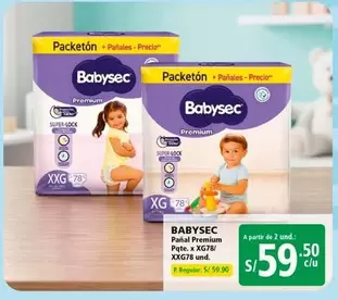 Babysec - Pañal Premium Pgte. x XG78 / XXG78 und.
