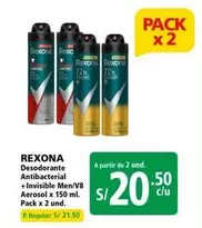 Rexona - Desodorante Antibacterial + Invisible Men/V8 Aerosol