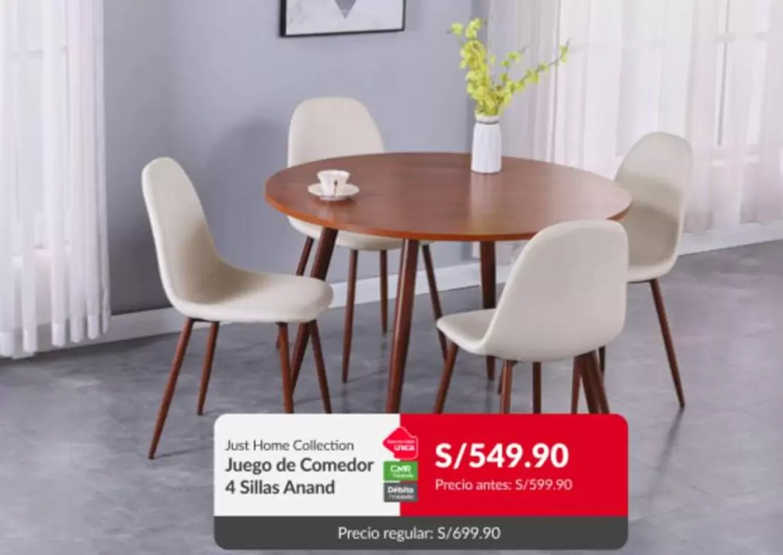 Juego de Comedor 4 Sillas Anand