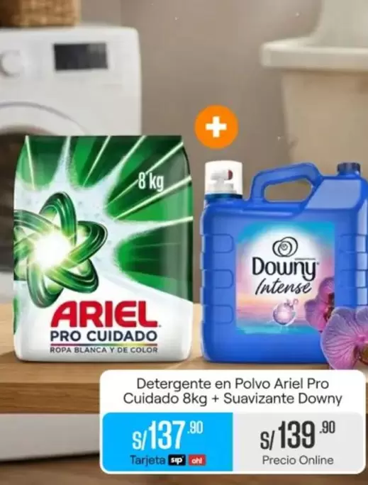 Ariel - Detergente en Polvo  Pro Cuidado 8kg + Suavizante Downy